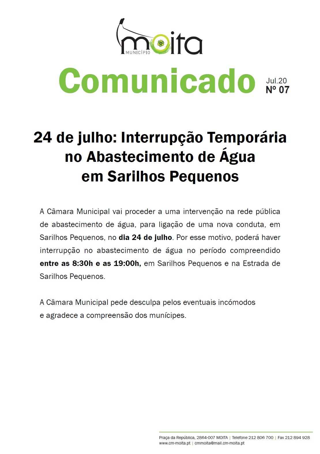 interrup&ccedil;&atilde;o do abastecimento 24 julho